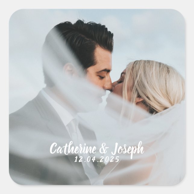 Autocollant carré de mariage de mariés romantiques (Devant)