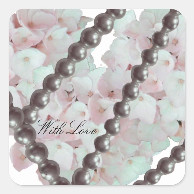 Autocollant carré de perles et de fleurs romantiqu (Devant)