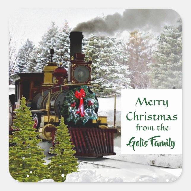 Autocollant carré de train de Noël vintage (Devant)