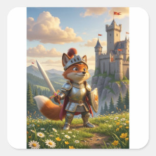 Autocollant carré dessin animé Fox Knight Kids