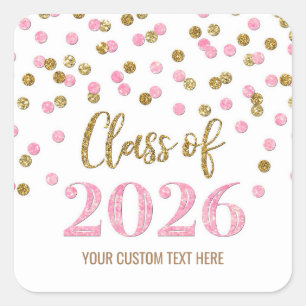 Autocollant carré diplômé Confettis Rose Or 2026