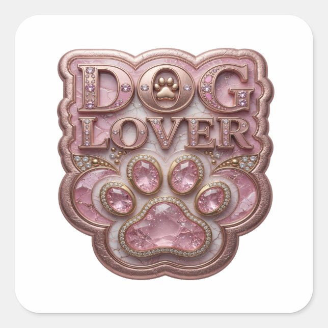 Autocollant carré DOG LOVER Or radiant (Devant)