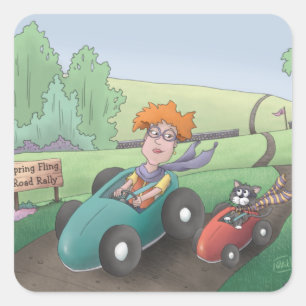 Autocollant Carré du Rallye Cat Lady Road