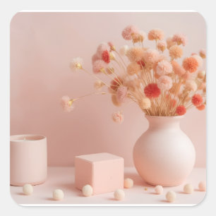Autocollant carré Fleurs Rose Blush