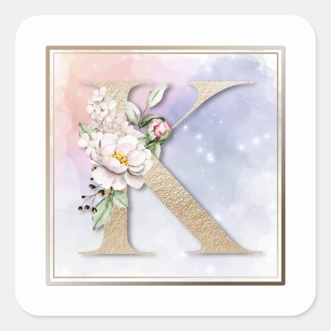 Autocollant carré floral burgundy Monogram K (Devant)