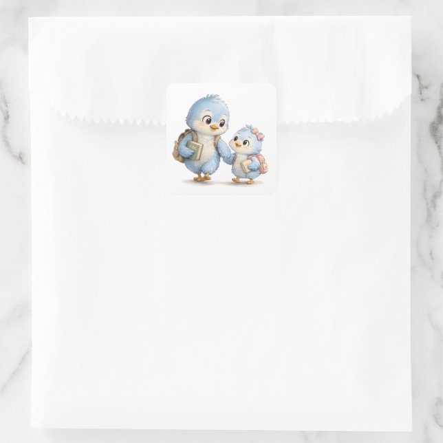 Autocollant carré frères et sœurs oiseaux (Sac)
