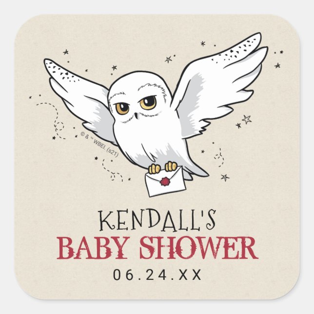 Autocollant carré Harry Potter | Baby Shower Hedwi (Devant)