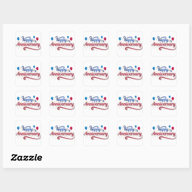 Autocollant carré Joyeux Anniversaire (Feuille)