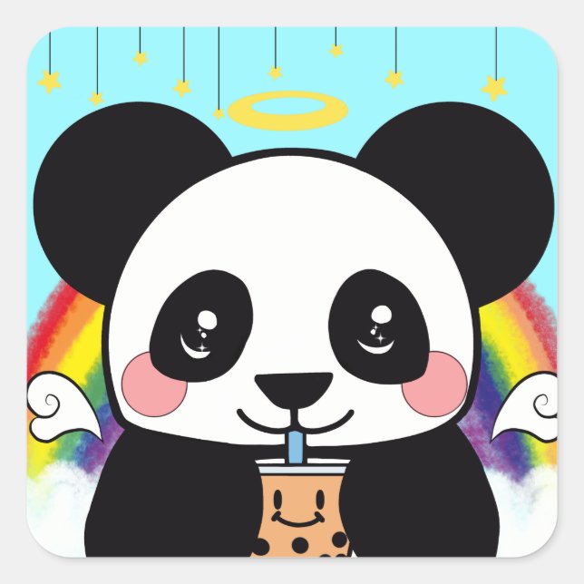 Autocollant Carré Kawaii Boba Panda (Devant)