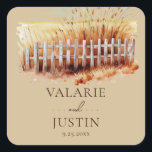 Autocollant Carré Mariage de l'Ouest<br><div class="desc">Aquarelle Blé Mariage de l'Ouest. Couleurs de police de script avec une police de nom serif facile à lire. Facile à adapter à vos besoins mariages. Fournitures mariage personnalisées. Mariage extérieur rustique.</div>