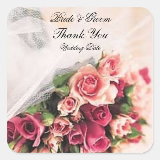 Autocollant Carré Mariage rose Bouquet