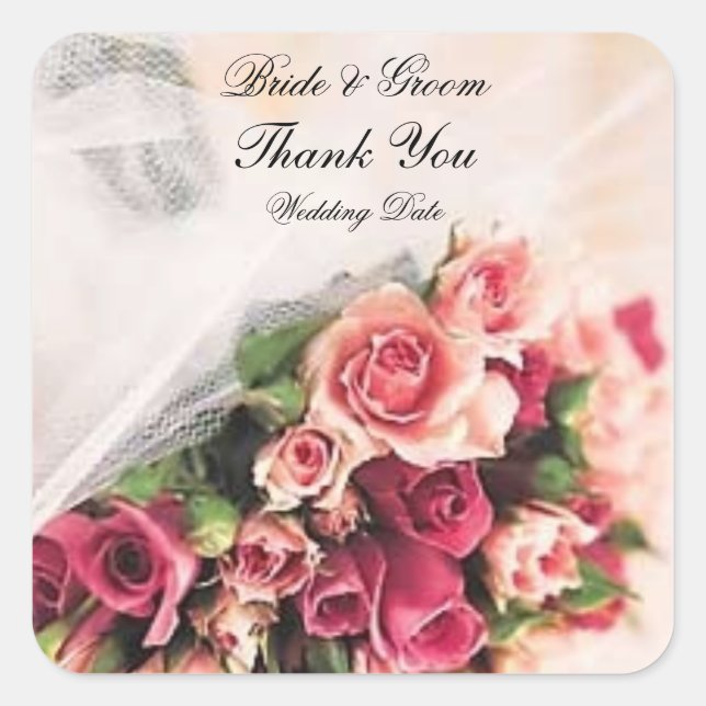 Autocollant Carré Mariage rose Bouquet (Devant)