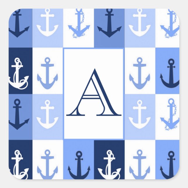 Autocollant carré monogramme Ancres (Devant)
