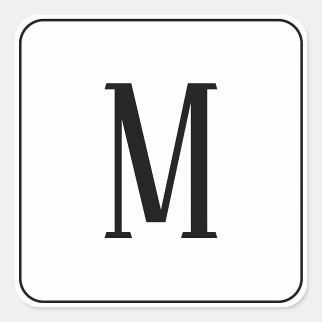 Autocollant carré monogramme noir sur fond blanc (Devant)