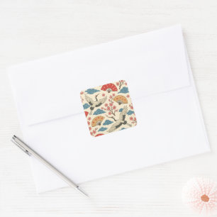Autocollant carré motif grue japonaise Sakura