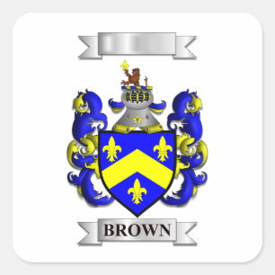 Autocollant carré Nom de famille Brown et blason
