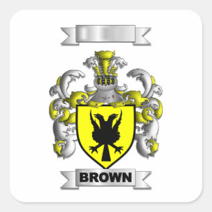 Autocollant carré Nom de famille Brown et blason