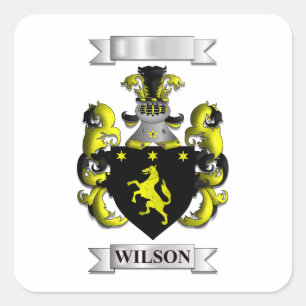 Autocollant carré Nom de famille et blason Wilson