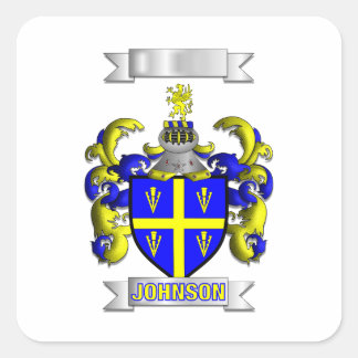 Autocollant carré Nom de famille Johnson et blason
