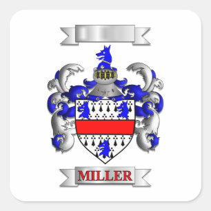 Autocollant carré Nom de famille Miller et blason