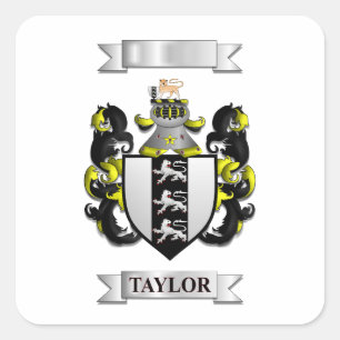 Autocollant carré Nom de famille Taylor et blason