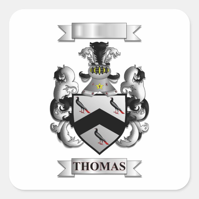 Autocollant carré Nom de famille Thomas et blason (Devant)