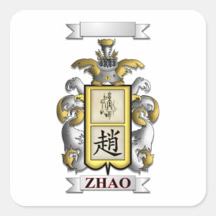 Autocollant carré nom de famille Zhao et bouclier