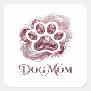 Autocollant carré personnalisé rose MAMAN CHIEN