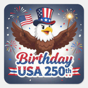 Autocollant carré pour anniversaire USA