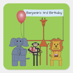 Autocollant carré pour fête d'anniversaire sur les