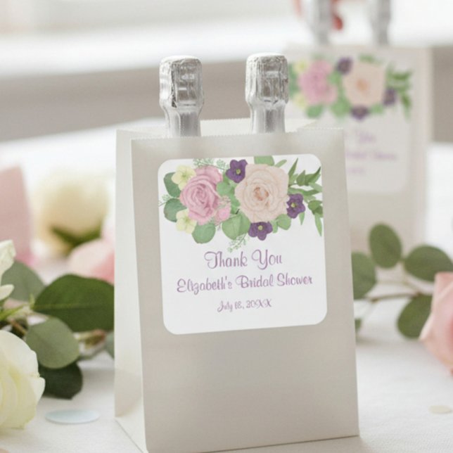 Autocollant carré pour la douche de mariée florale (Créateur téléchargé)