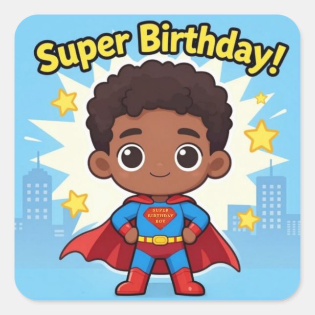 Autocollant carré pour super anniversaire (Devant)