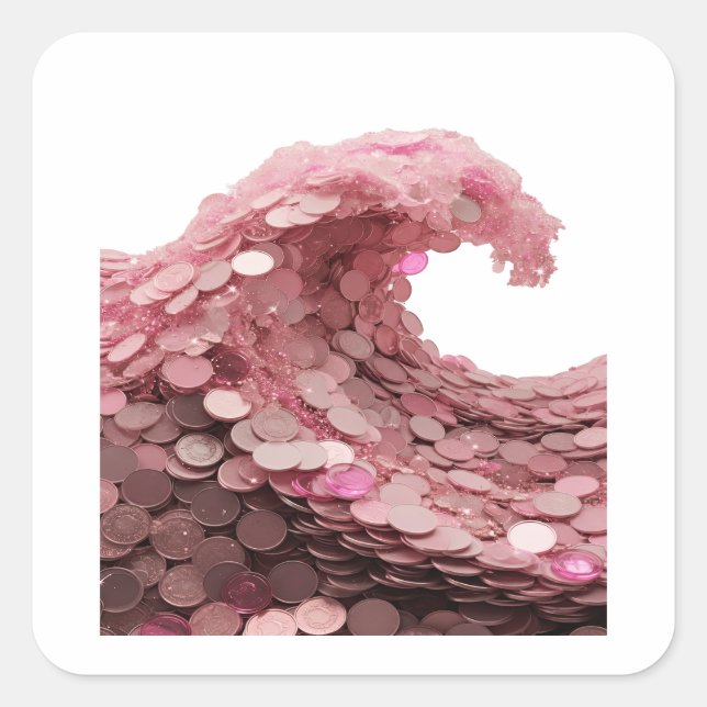 Autocollant carré Premium Silver PINK COIN WAVE (Devant)
