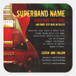 Autocollant carré promo Super Groupe Grunge Guitar
