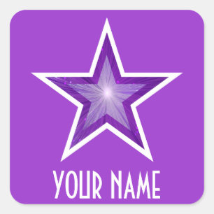 Autocollant carré Purple Star 'Your Name'