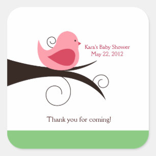 Autocollant CARRÉ (rose) de faveur de birdie de