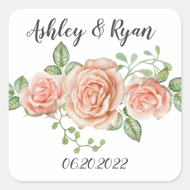 Autocollant Carré rose pâle pour Mariage (Devant)