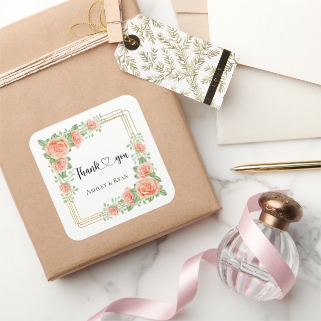 Autocollant Carré rose pâle pour Mariage (Cadeaux)