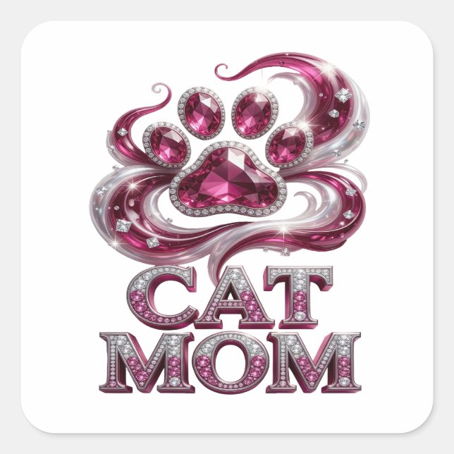 Autocollant carré tendance rose MAMAN CHAT (Devant)