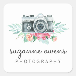 Autocollant Carré vintage pour caméra aquarelle