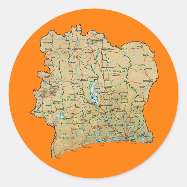 Autocollant carte de Côte d'Ivoire (Devant)