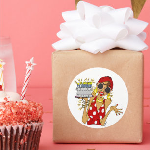 Autocollant Cartoon Lady with Cake and Candles