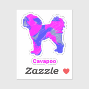 Autocollant Cavapoo Dog Crazy Hot Pink & Blue Cut