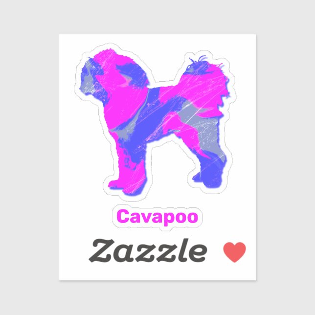 Autocollant Cavapoo Dog Crazy Hot Pink & Blue Cut (Feuille)