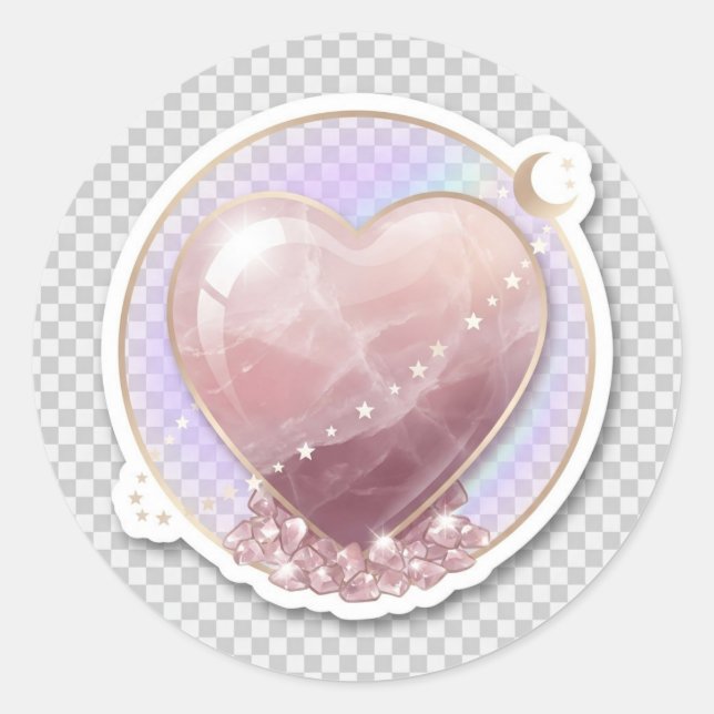 Autocollant Céleste Cœur de Cristal de Quartz Rose (Devant)