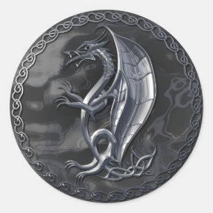 Autocollant celtique argenté de dragon