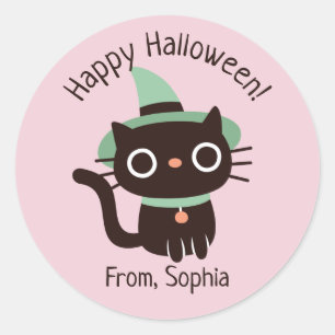 Autocollant Chapeau de Sorcière de Chat Noir Cute 