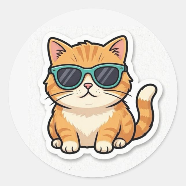 Autocollant Chat Cool Avec Lunettes de Soleil Drôl (Devant)