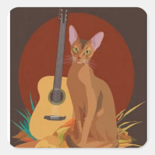 Autocollant Chat Cozy & Guitare