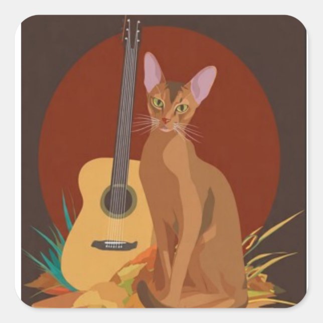 Autocollant Chat Cozy & Guitare (Devant)